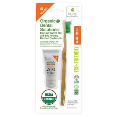 Pure and Natural Pet Organic Dental Solutions Canine Tooth Gel with Large Eco-Friendly Bamboo Toothbrush for Dogs