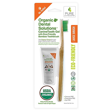 Pure and Natural Pet Organic Dental Solutions Canine Tooth Gel with Eco-Friendly Bamboo Toothbrush, Large
