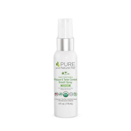 Pure and Natural Pet Organic Dental Solutions Anti-Plaque and Tartar Spray for Dogs Mint 4 oz. Dog Teeth Cleaning & Breath Freshening