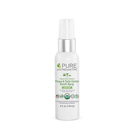 Pure and Natural Pet Organic Dental Solutions Plaque and Tartar Control Spray for Dogs, Mint, 4 oz.