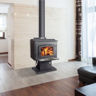 Image showing 6 th Pleasant Hearth 1800 sq. ft. Wood Stove with Stainless Steel Ash Lip and Blower, HWS-1200-B