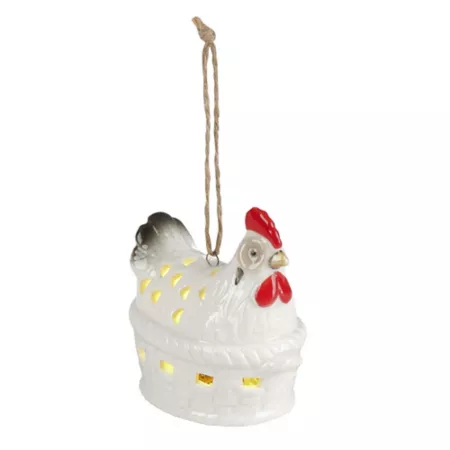 Ceramic Hen Ornament Illuminated by a Red Shed Christmas Ornaments & Tree Toppers