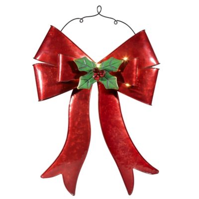 Red Shed Light Up Metal Christmas Bow