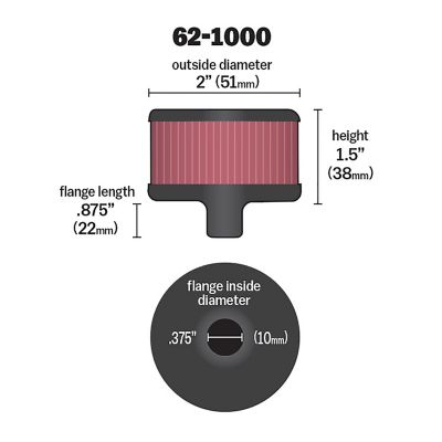 Image showing  1.5 in. Breather Vent Air Filter, 0.875 in. FLG, 62-1000