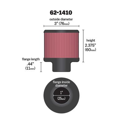 Image showing 1 th K&N 2.375 in. Breather Vent Air Filter, 1 in. x 0.4375 in. FLG