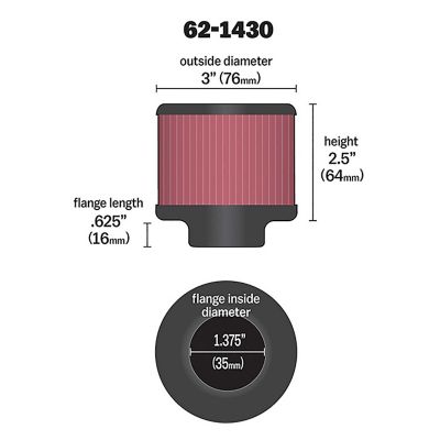 Image showing  2.5 in. Breather Vent Air Filter, 1.375 in. x 0.625 in. FLG, 62-1430