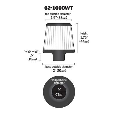 Image showing  1.75 in. Breather Vent Air Filter, 0.375 in. x 0.5 in. FLG, 62-1600WT