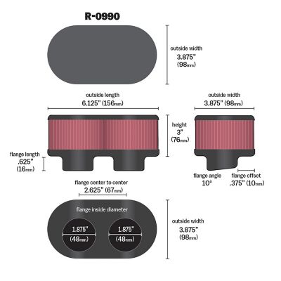 Image showing  3 in. Universal Oval Air Filter, 1.875 in. x 0.625 in. FLG