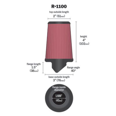 Image showing  4 in. Universal Round Tapered Air Filter, 1.68 in. x 1.5 in. FLG