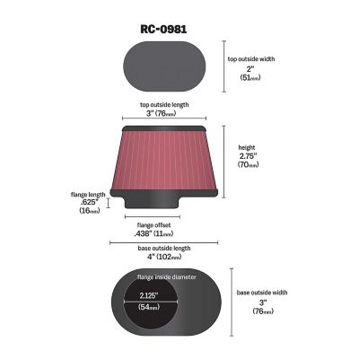 Image showing  2.75 in. Universal Oval Air Filter, 2.125 in. x 0.625 in. FLG, RC-0981