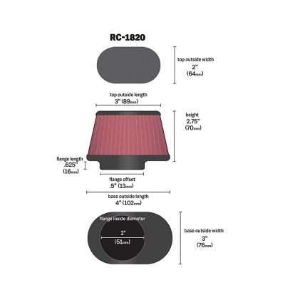 Image showing  2.75 in. Universal Oval Straight Air Filter, 2 in. x 0.6 in. FLG, RC-1820