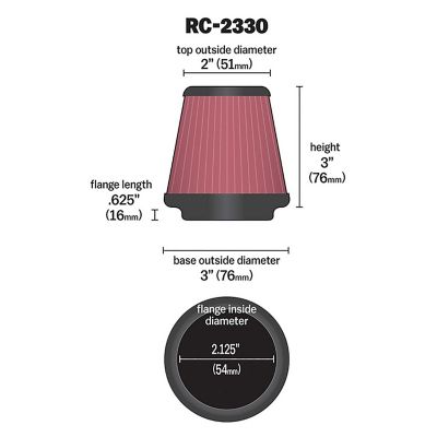 Image showing  3 in. Universal Round Air Filter, 2.125 in. x 0.625 in. FLG, RC-2330