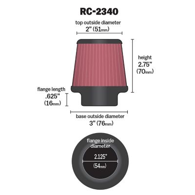 Image showing  2.75 in. Universal Round Air Filter, 2.125 in. x 0.625 in. FLG, RC-2340
