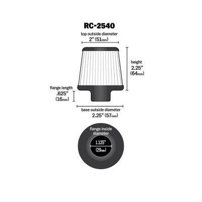 Image showing  2.5 in. Universal Round Tapered Air Filter, 1.125 in. x 0.625 in. FLG