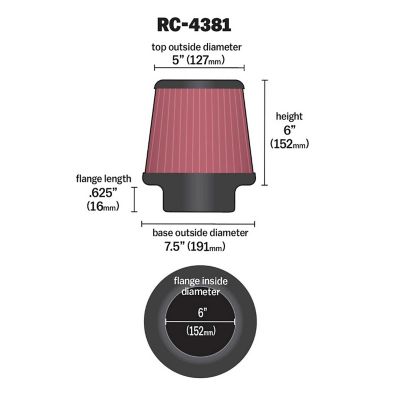 Image showing  6 in. Universal Round Tapered Air Filter, 6 in. x 0.625 in. FLG, RC-4381