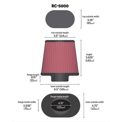 Image showing  5.625 in. Universal Oval Straight Air Filter, 0.875 in. FLG