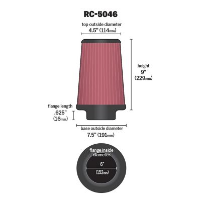 Image showing  9 in. Universal Round Tapered Air Filter, 6 in. x 0.625 in. FLG, RC-5046