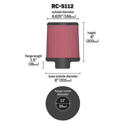 Image showing  8 in. Universal Round Tapered Air Filter, 3.5 in. x 1.5 in. FLG