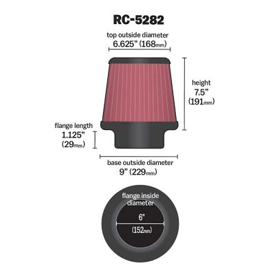 Image showing  7.5 in. Universal Round Tapered Air Filter, 6 in. x 1.1 in. FLG