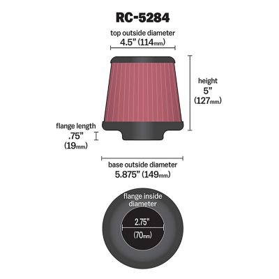 Image showing  5 in. Universal Round Air Filter, 2.75 in. x 0.75 in. FLG, RC-5284