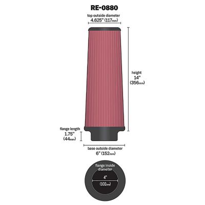 Image showing  Universal Air Filter: Flange Diameter: 4 In, Filter Height: 14 In, Flange Length: 1.75 In, Shape: Round Tapered, RE-0880