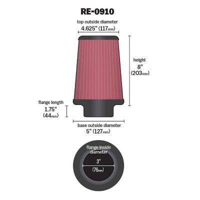 Image showing  8 in. Universal Round Tapered Air Filter, 3 in. x 1.75 in. FLG, RE-0910