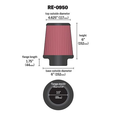 Image showing  6 in. Universal Round Tapered Air Filter, 3.5 in. x 1.75 in. FLG, RE-0950