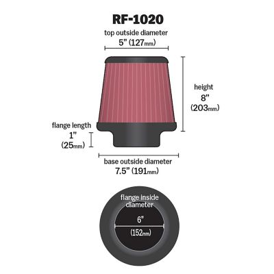Image showing  8 in. Universal Round Tapered Air Filter, 6 in. x 1 in. FLG, RF-1020