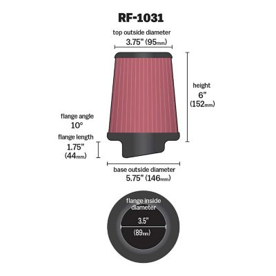 Image showing  6 in. Universal Round Tapered Air Filter, 3.5 in. x 1.7 in. FLG