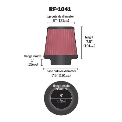 Image showing  7.5 in. Universal Round Tapered Air Filter, 6 in. x 1 in. FLG, RF-1041