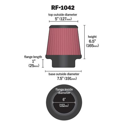 Image showing  6.5 in. Universal Round Tapered Air Filter, 6 in. x 1 in. FLG, RF-1042