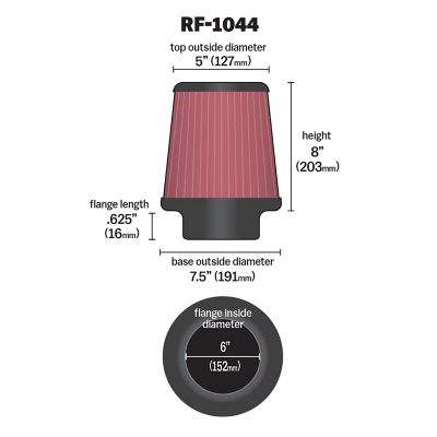 Image showing  8 in. Universal Round Tapered Air Filter, 6 in. x 0.625 in. FLG