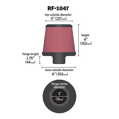 Image showing  6 in. Universal Round Tapered Air Filter, 3 in. x 1.75 in. FLG, RF-1047