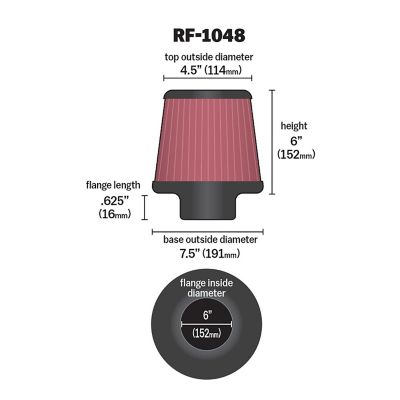 Image showing  6 in. Universal Round Tapered Air Filter, 6 in. x 0.625 in. FLG, RF-1048