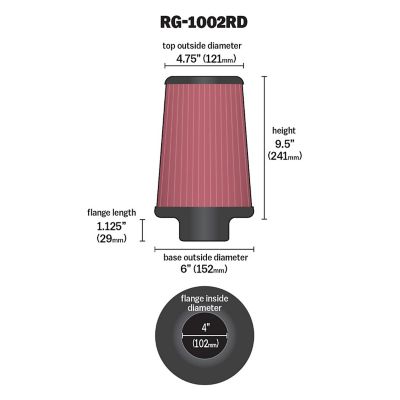 Image showing  Universal Air Filter: Flange Diameter: 4 in., Filter Height: 9.5 in., Flange Length: 1.125 in., Shape: Round, RG-1002RD