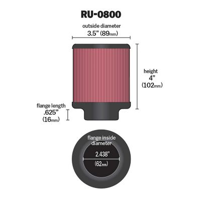 Image showing  4 in. Universal Round Air Filter, 2.4375 in. x 0.625 in. FLG, RU-0800