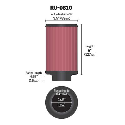 Image showing  5 in. Universal Round Air Filter, 2.4375 in. x 0.625 in. FLG, RU-0810