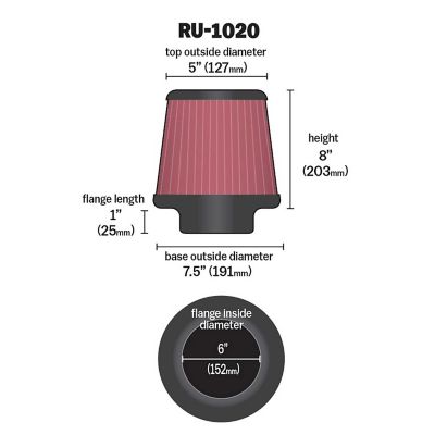 Image showing  8 in. Universal Round Tapered Air Filter, 6 in. x 1 in. FLG, RU-1020