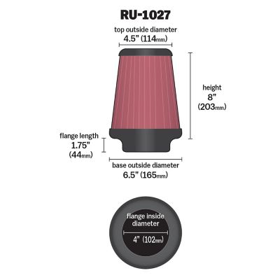 Image showing  Universal Round Tapered Air Filter, 4 in. x 1.75 in. FLG, RU-1027