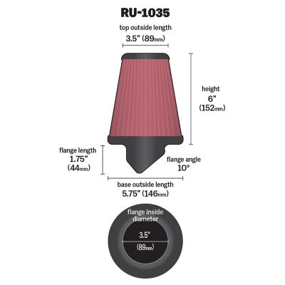 Image showing  6 in. Universal Round Tapered Air Filter, 3.5 in. x 1.75 in. FLG, RU-1035
