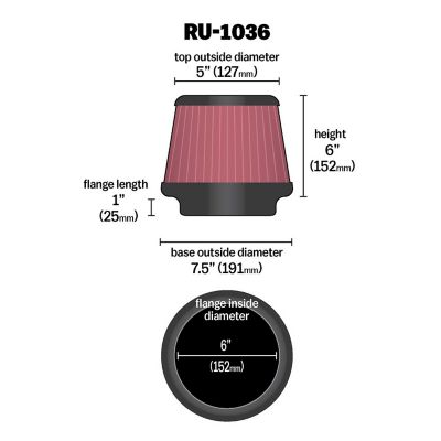 Image showing  6 in. Universal Round Tapered Air Filter, 6 in. x 1 in. FLG, RU-1036