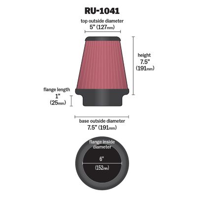 Image showing  7.5 in. Universal Round Tapered Air Filter, 6 in. x 1 in. FLG, RU-1041