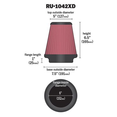 Image showing  6.5 in. Universal Round Tapered Air Filter, 6 in. x 1 in. FLG, RU-1042XD