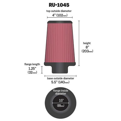 Image showing  8 in. Universal Round Tapered Air Filter, 3.5 in. x 1.25 in. FLG