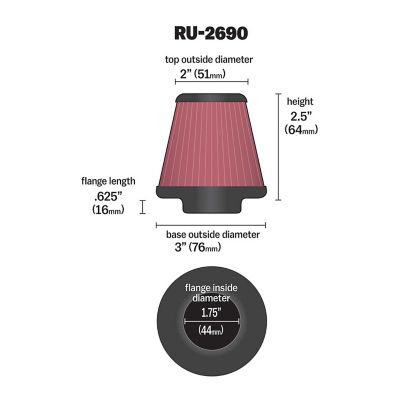 Image showing  2.5 in. Universal Round Air Filter, 1.75 in. x 0.625 in. FLG