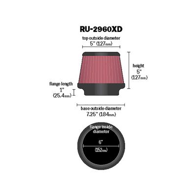 Image showing  Universal Round Tapered Air Filter, 6 in. x 1 in. FLG, RU-2960XD