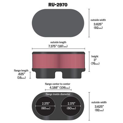Image showing  3 in. Universal Oval Air Filter, 2.375 in. x 0.625 in. FLG