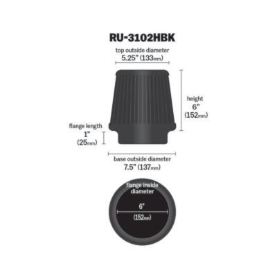 Image showing  6 in. Universal Round Tapered Air Filter, 6 in. x 1 in. FLG, RU-3102HBK