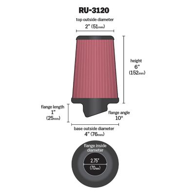 Image showing  Universal Air Filter: Flange Diameter: 2.75 In, Filter Height: 6 In, Flange Length: 1 In, Shape: Round Tapered, RU-3120