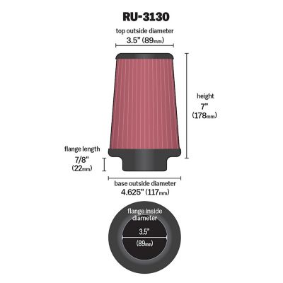 Image showing  7 in. Universal Round Tapered Air Filter, 3.5 in. x 0.87 in. FLG